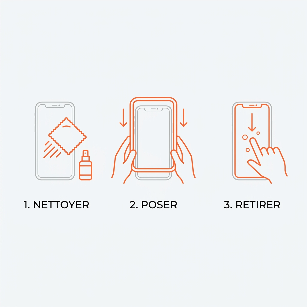 Illustration des 3 étapes de pose VerreShield